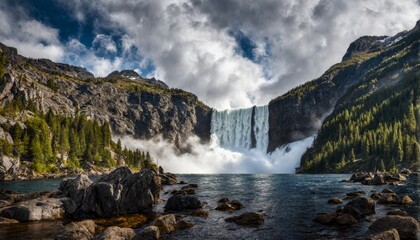 Fototapeta premium cinematisch aussehende landschaft mit traumhaften wasserfall, island, irland schottland