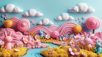 Colored chocolate banner background with chocolates crafted landscape chocolate hills rivers