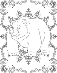 Bear on Mandala Coloring Page. Printable Coloring Worksheet for Adults and Kids. Educational Resources for School and Preschool. Mandala Coloring for Adults