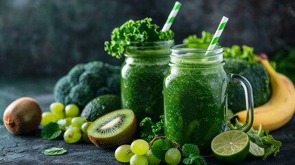 Mason Jars Filled With Green Smoothies