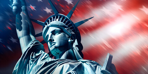 Statue of Liberty and American Flag Symbol of Freedom