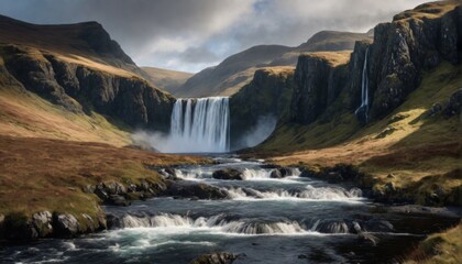 Fototapeta premium cinematischer wasserfall, island, schottland, norwegen