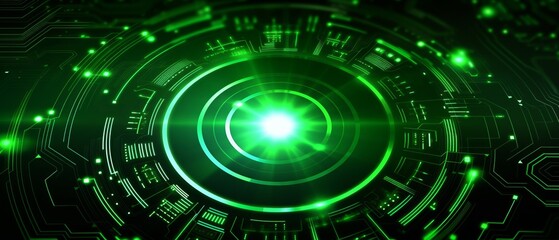 Abstract glowing green circle. Futuristic digital technology background.