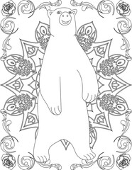 Bear on Mandala Coloring Page. Printable Coloring Worksheet for Adults and Kids. Educational Resources for School and Preschool. Mandala Coloring for Adults
