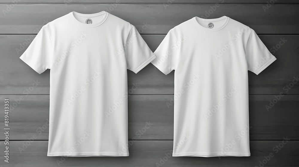 Sticker Blank White T-Shirt Mock-up on wooden hanger, front and rear side view. Generative AI