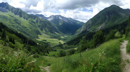 Fototapeta premium Valley View With Background Mountains