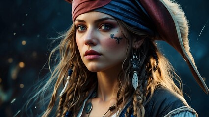 portrait of a beautiful lady pirate captain generative ai