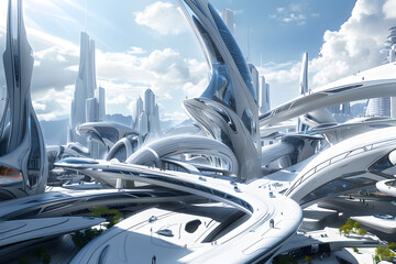Futuristic Cityscape Blooming with High-tech Architectural Wonders and Sustainable Living Solutions