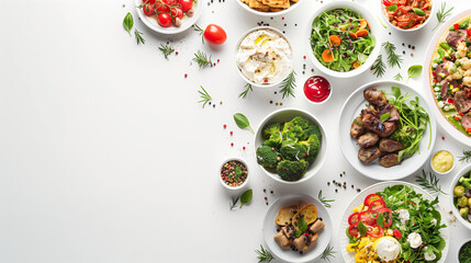 White Table Topped With Bowls Filled With Different Types of Food
