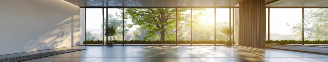 Fototapeta premium Modern contemporary empty hall with nature view 