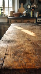 A wooden table surface scarred with marks and scratches, telling the story of years of family meals