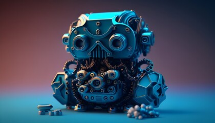 Intricate Robotic Menagerie in Vibrant Cerulean Setting with Bioluminescent Accents