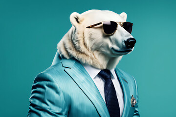 Polar Bear in lush suit outfits with sunglasses
