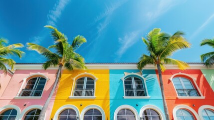 Colorful building and palm trees in miami, florida, usa travel and beauty in tropical paradise