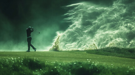 Golf player as he makes a swing