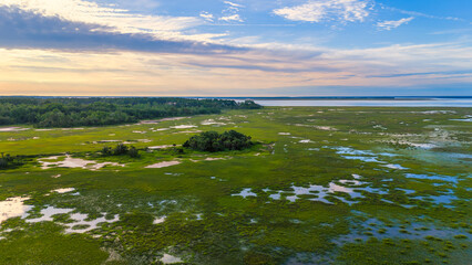 Aerial low country at sunset island marsh © Nate.Rosso