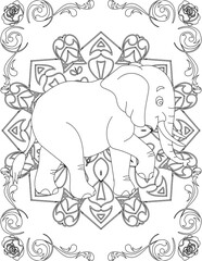 Elephant on Mandala Coloring Page. Printable Coloring Worksheet for Adults and Kids. Educational Resources for School and Preschool. Mandala Coloring for Adults