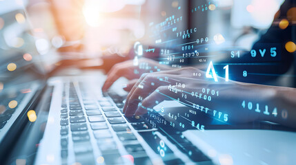 Man Typing Keyboard Laptop Hand with technology, Concept of big data