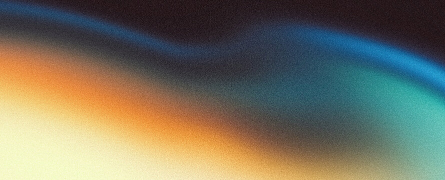 Grainy noisy abstract poster background, dark blue orange yellow color wave black backdrop vibrant header banner design