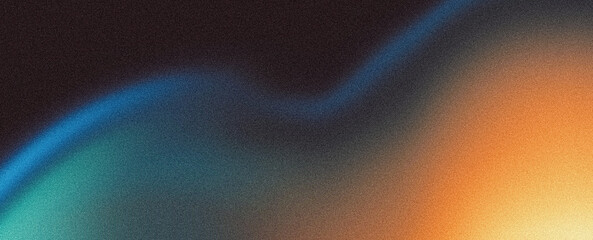 Grainy noisy abstract poster background, dark blue orange yellow color wave black backdrop vibrant header banner design