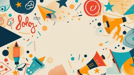 Chic geometric design featuring job promotion party symbols, ideal for creating a sophisticated atmosphere for a memorable celebration of professional achievement.