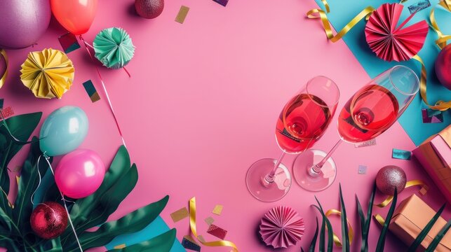 Stylish geometric background embellished with icons of a housewarming party, capturing the excitement and warmth of moving into a new home and sharing it with loved ones.