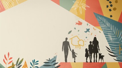 Charming geometric background adorned with reunion family icons, creating a warm and inviting atmosphere to celebrate cherished bonds and shared memories with love, laughter, and togetherness.