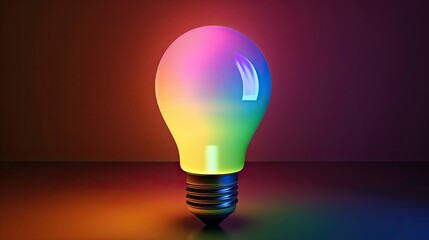 a colorful glowing idea bulb lamp, visualization of brainstorming and creative thinking