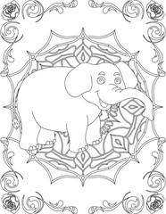 Elephant on Mandala Coloring Page. Printable Coloring Worksheet for Adults and Kids. Educational Resources for School and Preschool. Mandala Coloring for Adults