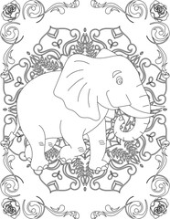 Elephant on Mandala Coloring Page. Printable Coloring Worksheet for Adults and Kids. Educational Resources for School and Preschool. Mandala Coloring for Adults