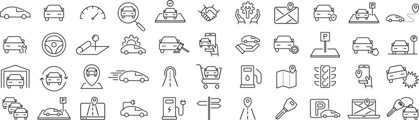 ベクターの車に関する線画アイコンセット