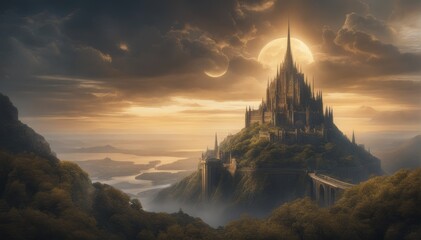 Mystische Burg auf einem Berg