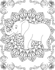 Elephant on Mandala Coloring Page. Printable Coloring Worksheet for Adults and Kids. Educational Resources for School and Preschool. Mandala Coloring for Adults