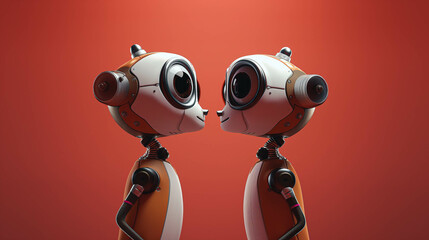 Two cute robot characters with big eyes, a minimal concept