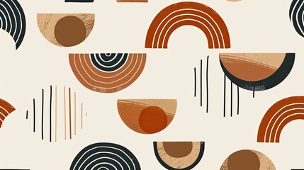 minimal art with geometric patterns and shapes, parallel lines, U shapes, beige background, boho style
