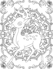 Deer on Mandala Coloring Page. Printable Coloring Worksheet for Adults and Kids. Educational Resources for School and Preschool. Mandala Coloring for Adults