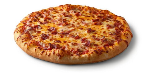 Mouthwatering biscuit pizza with layers of molten cheese on an isolated white background, showcasing its crispy and gooey perfection! 🍕🧀 Ideal for cheese lovers and snack enthusiasts. #CheesyDelight