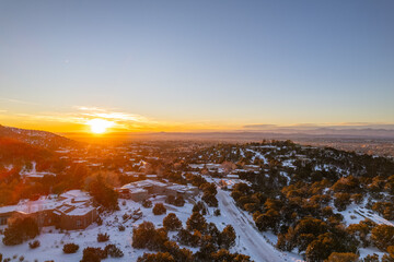 Santa Fe in the winter. The Sangre de Cristo Mountains. Santa Fe, New Mexico.