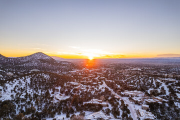 Santa Fe in the winter. The Sangre de Cristo Mountains. Santa Fe, New Mexico.