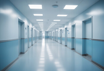 Blurred image of empty corridor to operating room in hospital.