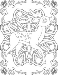 Deer on Mandala Coloring Page. Printable Coloring Worksheet for Adults and Kids. Educational Resources for School and Preschool. Mandala Coloring for Adults