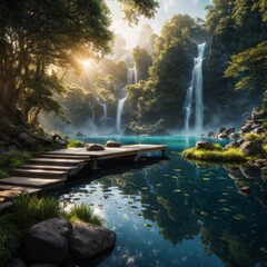 verborgener, mystischer Wasserfall 