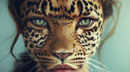 Creative portrait of a beautiful girl with leopard-like skin texture and features, emphasizing a unique artistic vision