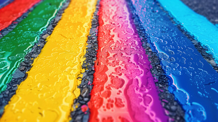 Colorful LGBTQ+ frag on road, Pride Month, June