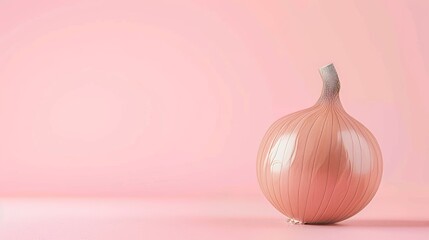 Onion, a photorealistic illustration against pastel pink background with copy space for text or logo, beautifully illuminated by studio lighting