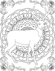 Deer on Mandala Coloring Page. Printable Coloring Worksheet for Adults and Kids. Educational Resources for School and Preschool. Mandala Coloring for Adults