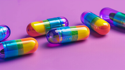Colorful pills with LGBTQ+ frag Pride Month, June
