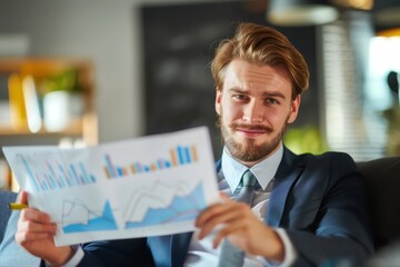 Businessman sitting in a restaurant and studying data science