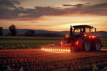 Fototapeta premium Electric tractors, harvesters electric equipment in agriculture efficiency and eco-friendliness reduced environmental impact and improved sustainability in farming practices.
