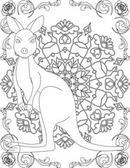 Kangaroo on Mandala Coloring Page. Printable Coloring Worksheet for Adults and Kids. Educational Resources for School and Preschool. Mandala Coloring for Adults